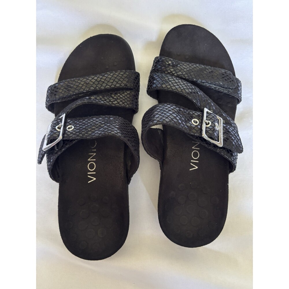 Vionic Skylar Black Snakeskin Print Slide Sandals Womens 6 341SKYLAR - Picture 2 of 4